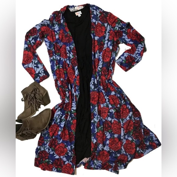 LuLaRoe Floral Cardigan - Red and Blue - Picture 1 of 4